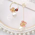 Non-matching Faux Pearl Flower Dangle Earring 1 Pair - Stud Earrings - White & Pink & Gold - One Size