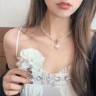 Heart Faux Pearl Pendant Alloy Necklace 1 Pc - White - One Size