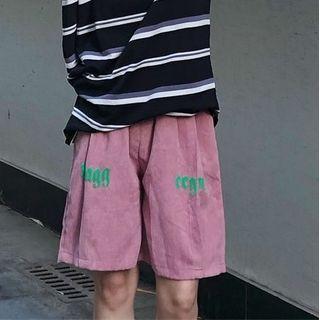 Drawstring Waist Lettering Corduroy Shorts