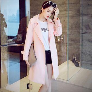 Open-front Belted Plain Jacket