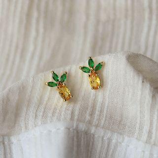 Gemstone Pineapple Stud Earring 1 Pair - C - 244 - Green & Yellow - One Size