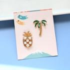 Faux Pearl Brooch Set Of 2 - Coconut Tree & Pineapple - One Size