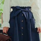 Buttoned A-line Midi Skirt With Sash
