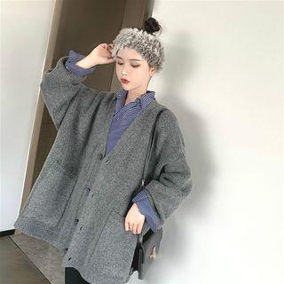Striped Long-sleeve Shirt / Loose-fit Cardigan