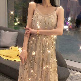 Strappy Sequined Mesh Dress