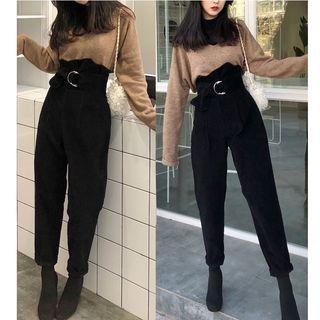 High-waist Belted Corduroy Pants