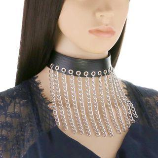 Chain Fringed Faux Leather Choker