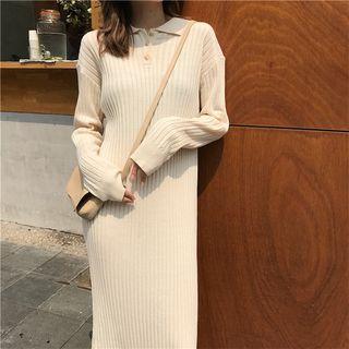 Rib-knit Midi Collared Sweater Dress