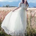 Short-sleeve Tie Waist A-line Maxi Dress