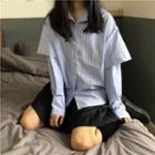 Mock Two-piece Striped Shirt Blue - One Size