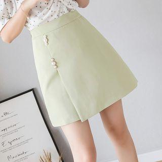 Faux Pearl Accent A-line Skirt