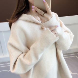 Plain Hooded Long-sleeve Knit Sweater