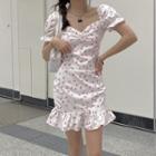 Floral Cutout-back Ruffle Hem Mini Bodycon Dress