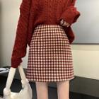 High Waist Gingham Mini A-line Skirt