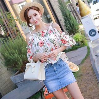 Off-shoulder Floral-pattern Top