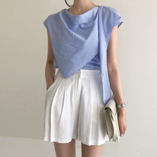 Sleeveless Asymmetrical Striped Blouse