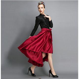 Long Sleeve Tie-waist Plain Dress
