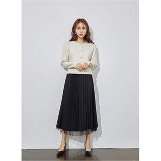 Reversible Pleated Tulle Long Knit Skirt