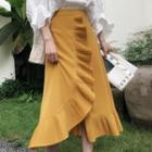 Ruffle-hem Midi A-line Skirt