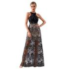 Halter-neck Maxi A-line Lace Dress