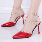 Pointed-toe Studded Strap High Heel Sandals