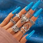 Set Of 8 : Elephant / Leaf / Alloy Ring (assorted Designs) Set Of 8 - 16912 - Silver - One Size