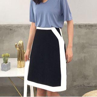 Color-block High-waist A-line Skirt