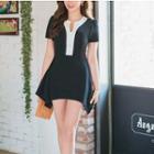 Short-sleeve Color-block Dress Black - One Size