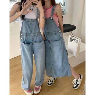 Washed Denim Jumper Pants / Denim Midi Overall Dress