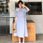Elbow-sleeve Lace Collar Midi A-line Dress