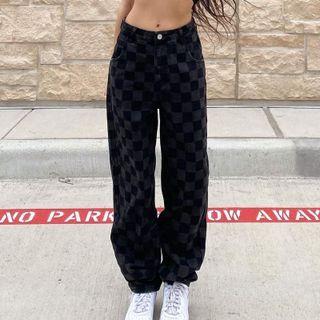 High-waist Check Wide-leg Pants