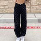 High-waist Check Wide-leg Pants