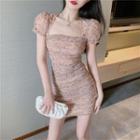 Short-sleeve Floral Print Slim-fit Dress