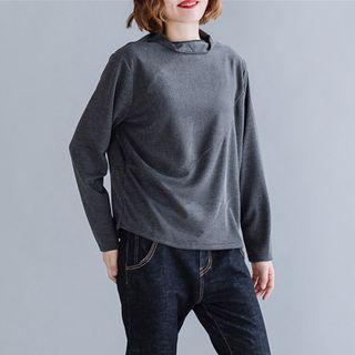 Striped Semi High-neck Long-sleeve T Shirt