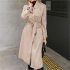 Open-front Faux-suede Long Trench Coat