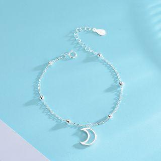 925 Sterling Moon & Metal Bead Bracelet Brs112 - Silver - One Size