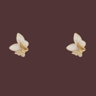 Butterfly Ear Stud 1 Pair - Ear Stund - S925silver - Gold & White - One Size