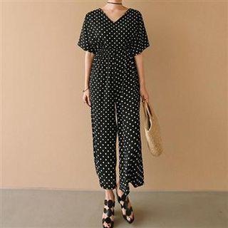 V-neck Polka Dot Chiffon Jumpsuit Polka Dot - One Size