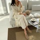 Pocket-side Loose-fit Long Shirtdress Cream - One Size