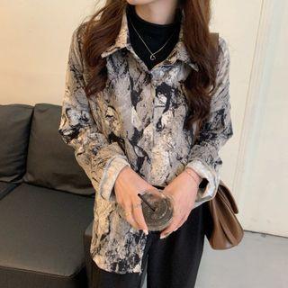 Tie-dye Long-sleeve Shirt Black & White - One Size