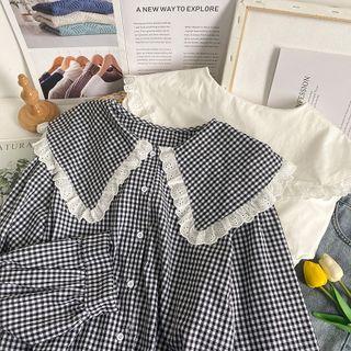 Lace-trim Checkerboard Loose Shirt