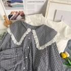 Lace-trim Checkerboard Loose Shirt