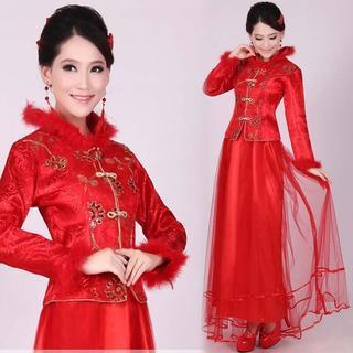 2 Pieces Wedding Cheongsam Set: Top + Skirt
