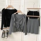 Set: Drawstring Camisole Top + Light Cardigan + Mini Skirt