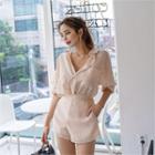 Set: Drop-shoulder Shirt + Band-waist Shorts
