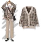 Houndstooth V-neck Cardigan As Shown In Figure - One Size