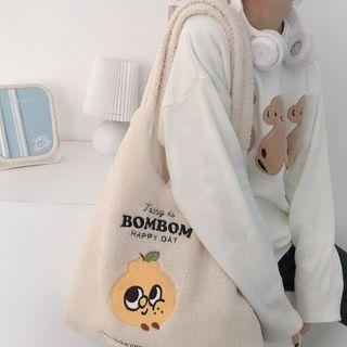 Cartoon Embroidered Fleece Tote Bag Tangerine - Off-white - One Size