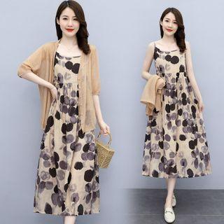 Set: Short-sleeve Light Jacket + Spaghetti Strap Dress