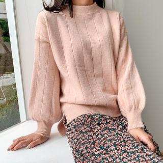 Balloon-sleeve Dip-back Knit Top