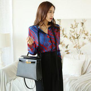 Set: Print Long-sleeve Blouse + Wide Leg Pants